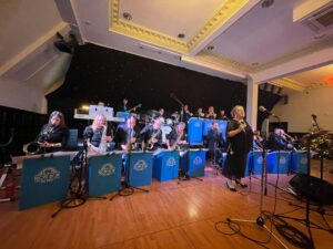 The Front Row Big Band performing in the Sunningdale Suite at Dunston Hall Norwich, for their smash hit 'A Swingin' Christmas' concert. 